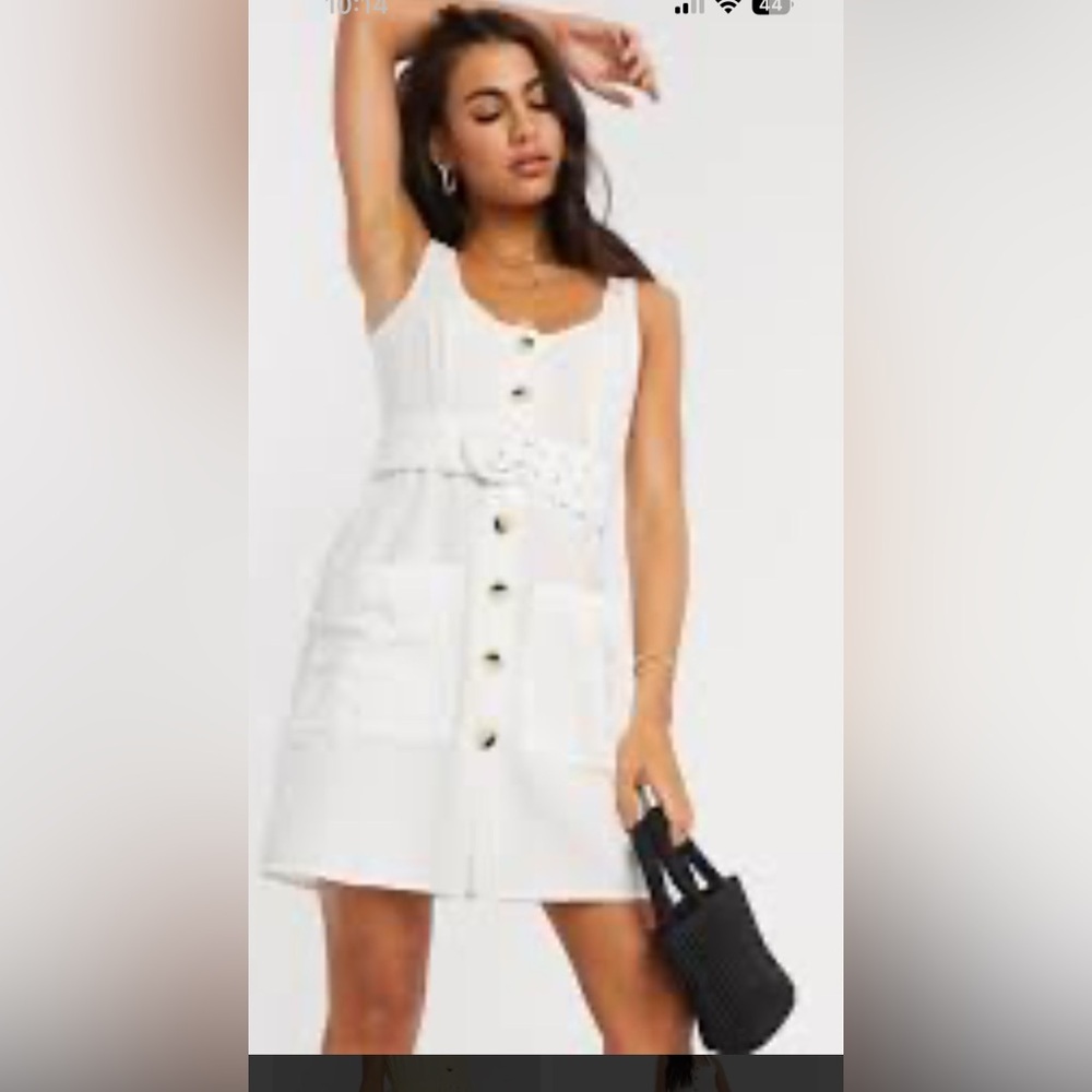 ASOS White Button-Down Belted Dress
